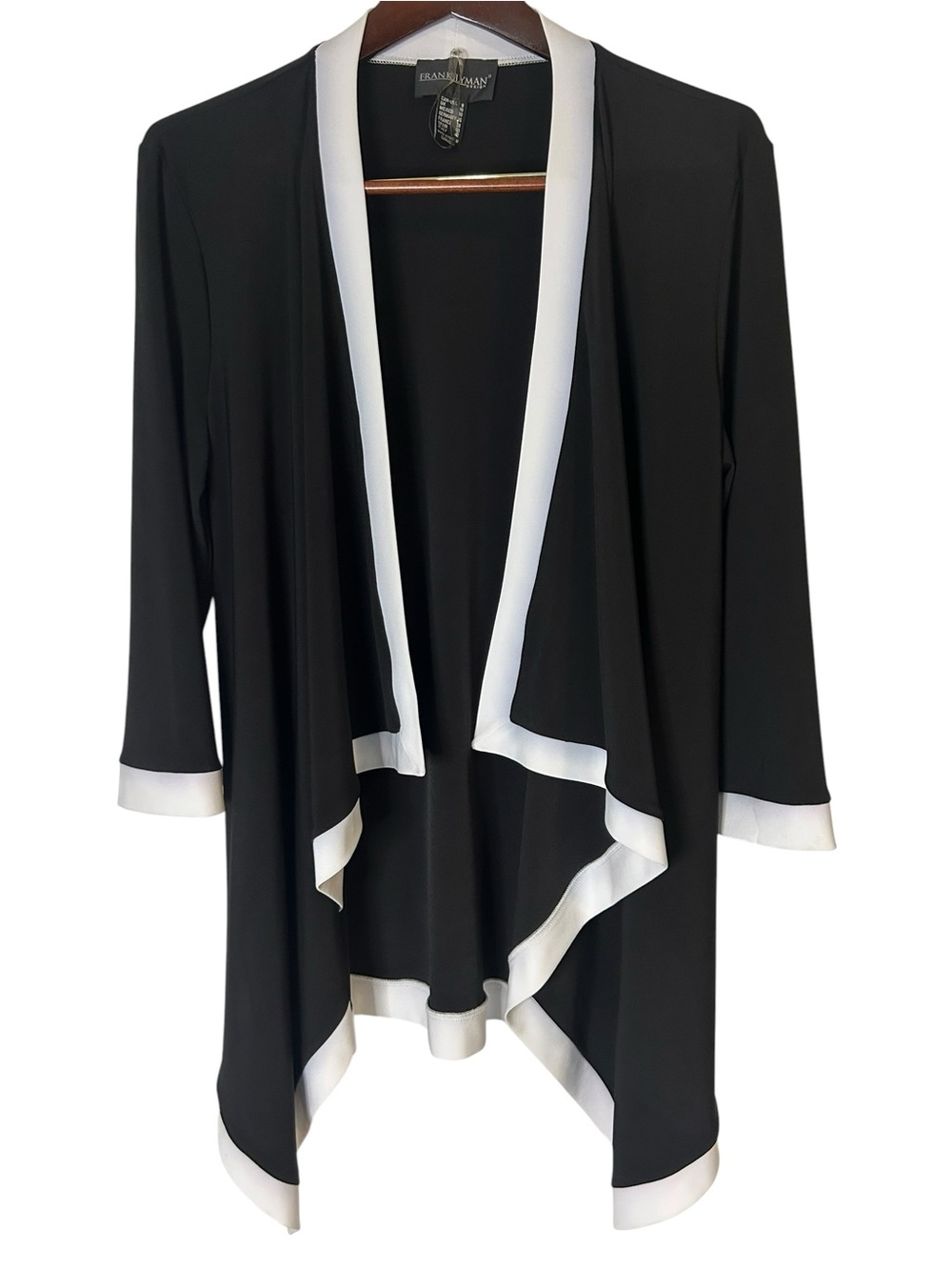 Frank Lyman high-contrast black and white trim open-front cover up jacket Size 8